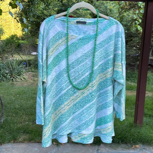 Nally & Millie Tops - 🌺 NALLY & MILLIE; Pretty Designer, Green/White/Yellow 3/4 Length Sleeve Top XL!